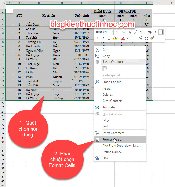 Bảng trong Excel