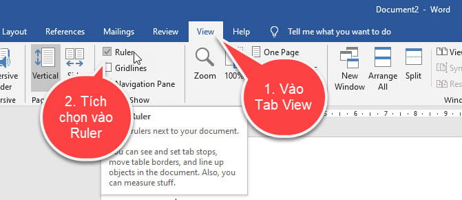 hiển thị Ruler trong word