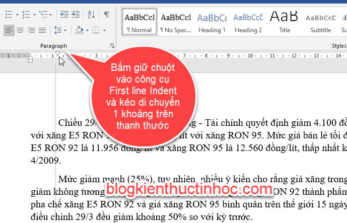 Thụt vào đầu dòng trong word