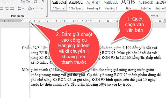 Sử dụng công cụ Hanging indent