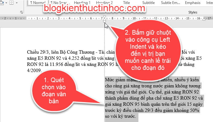 Canh lề trái cho văn bản