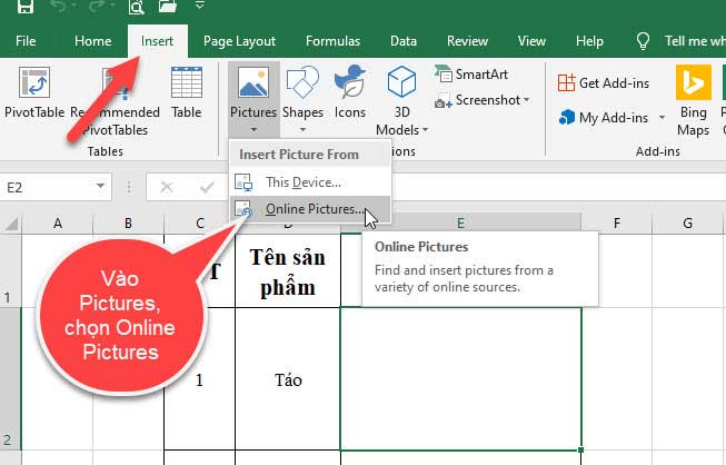 cách chèn ảnh online trong excel