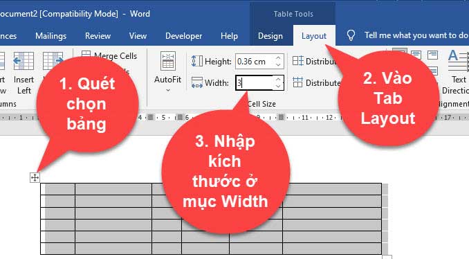 cách chỉnh kích thước cột trong word