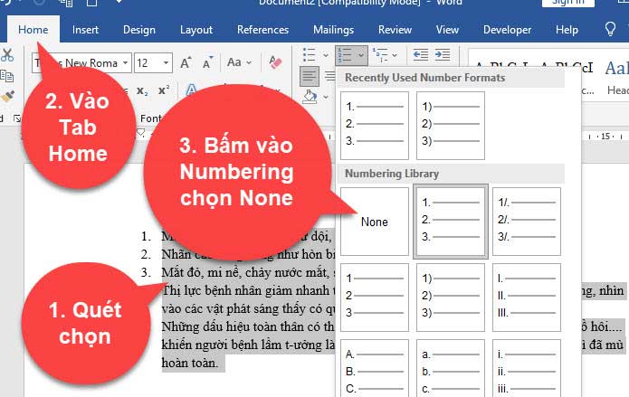 cách đánh số thứ tự trong word