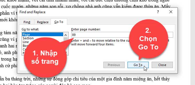 Cách di chuyển trang nhanh trong word