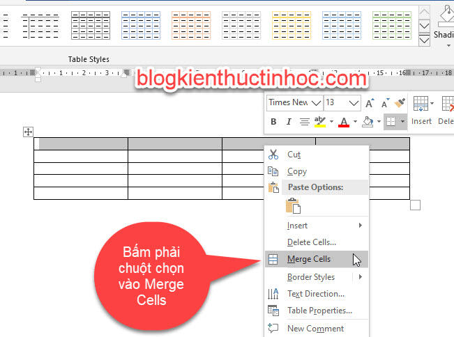Cách gộp ô trong word