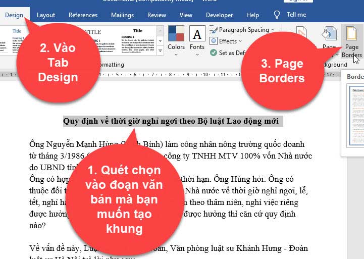 cách kẻ khung viền cho đoạn văn bản trong word