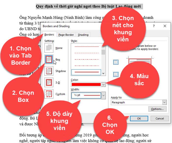 cách kẻ khung viền cho đoạn văn bản trong word