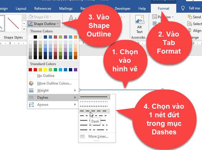 Cách vẽ nét đứt trong word