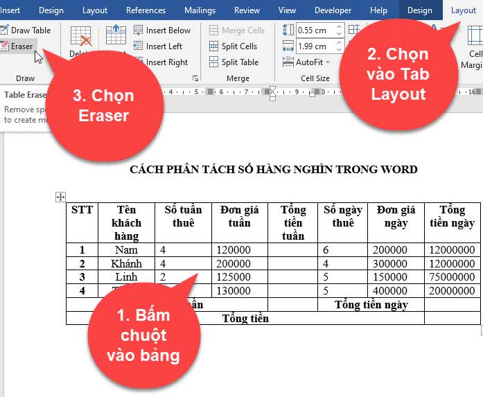 Cách xoá đường kẻ bảng trong word