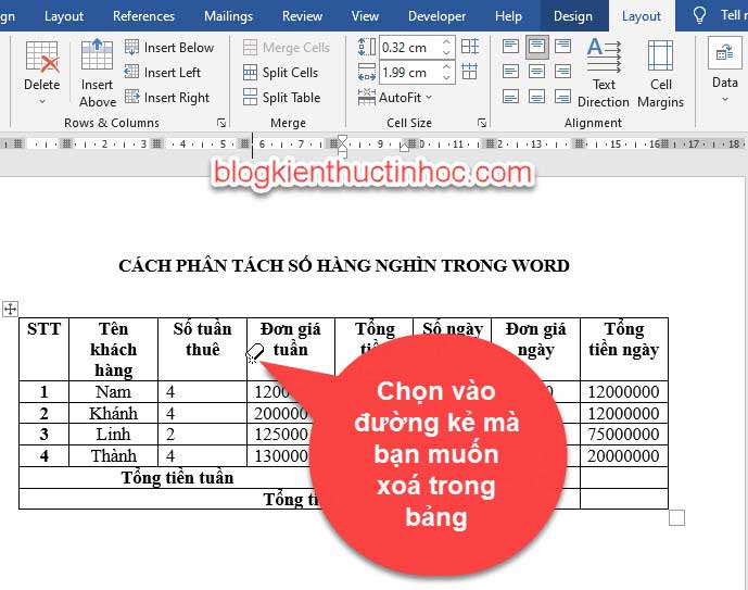 Cách xoá đường viền bảng