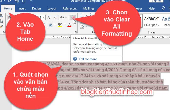 Cách xoá màu nền trong word