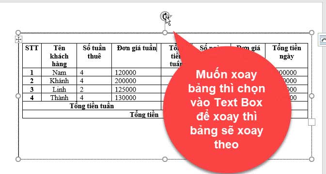 xoay bảng biểu trong word