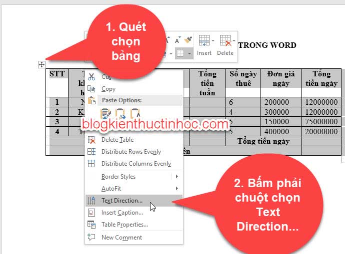 cách xoay bảng trong word