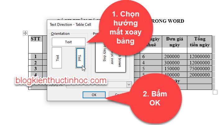 cách xoay bảng biểu trong word