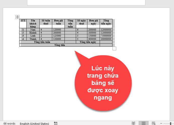 cách xoay bảng trong word