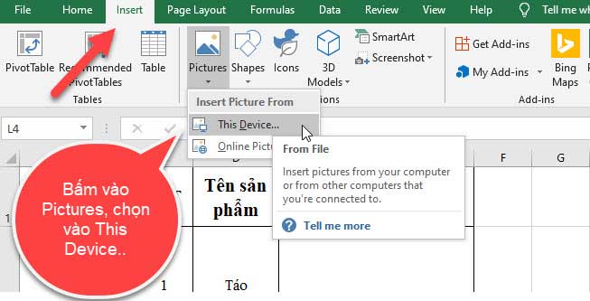 Cách chèn ảnh vào trong excel