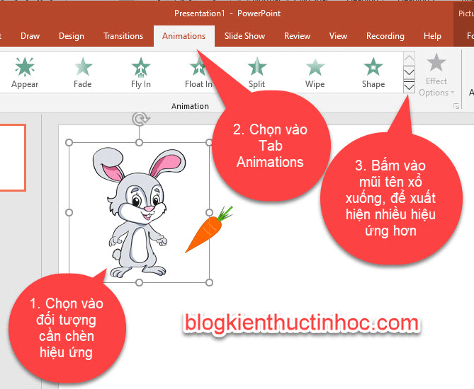 Chọn vào hình ảnh cần chèn hiệu ứng