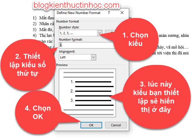 đánh số thứ tự trong word