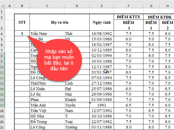 Đánh số trong excel