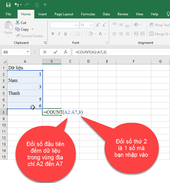 hàm count trong excel