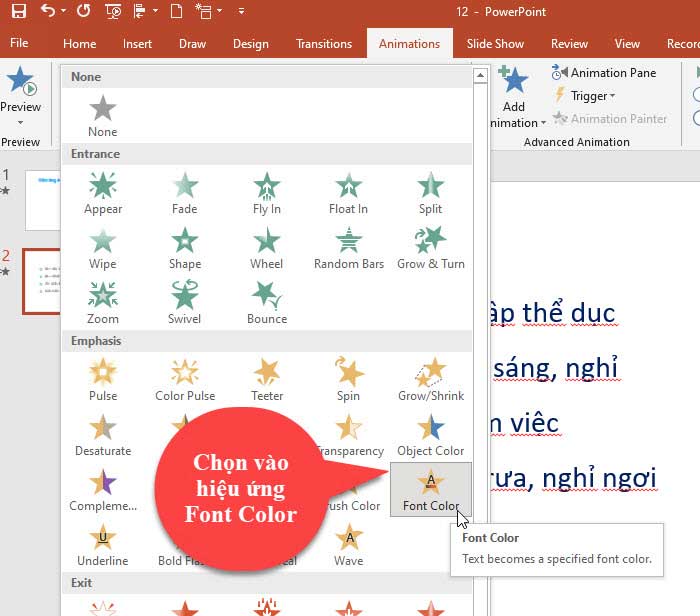 hiệu ứng đổi màu cho chữ powerpoint