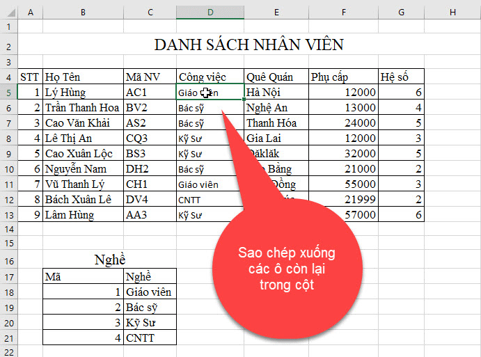 ví dụ về hàm Vlookup