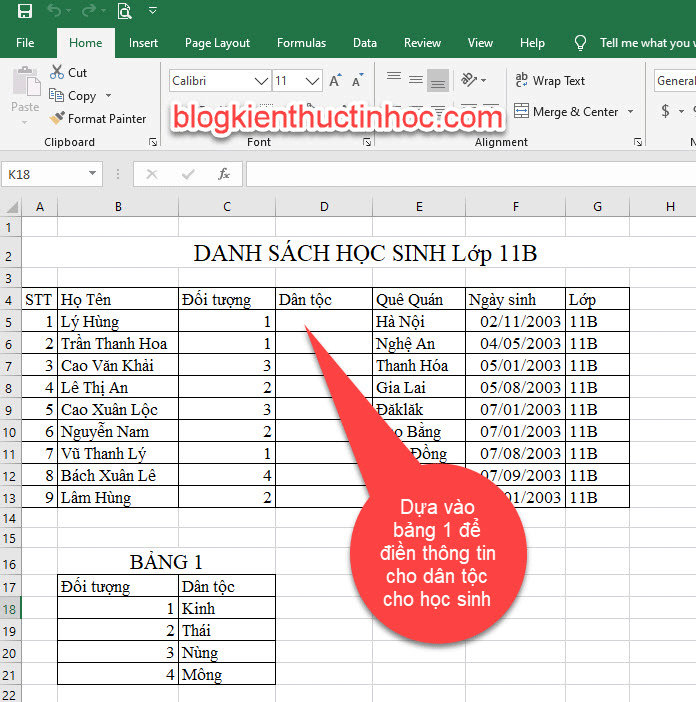 ví dụ hàm Vlookup