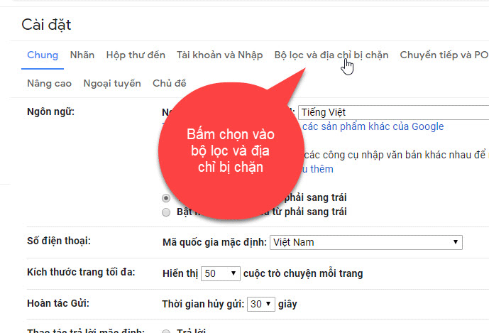 Chọn vào bộ lọc