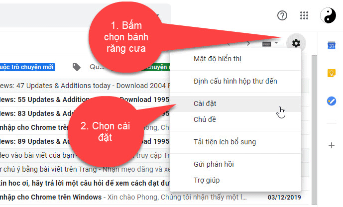 Vô cài đặt để hủy chặn Mail