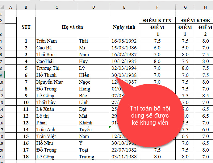 kẻ bảng excel