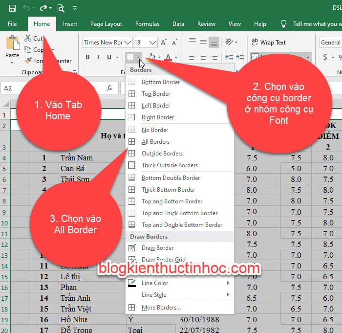 Kẻ bảng trong excel