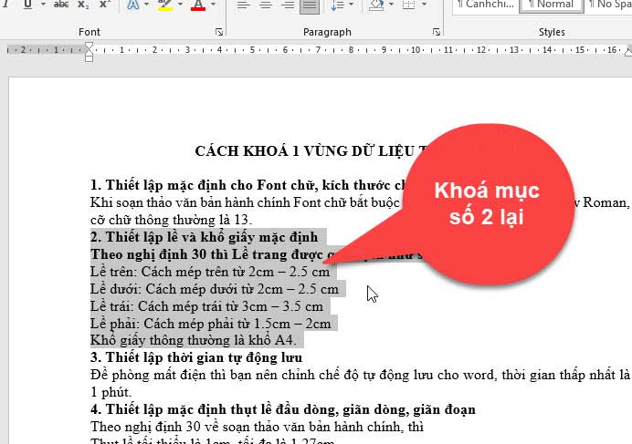 khoá dữ liệu trong word