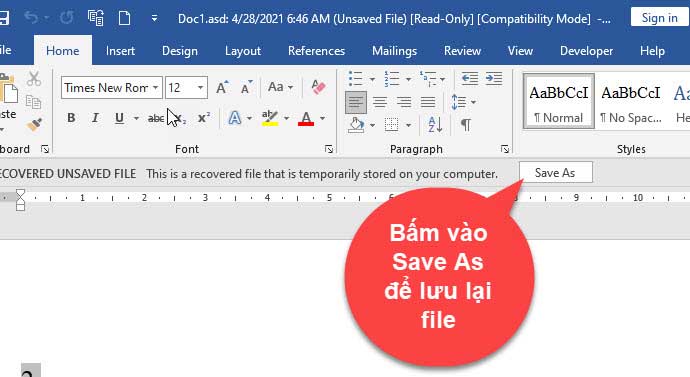 phục hồi file word