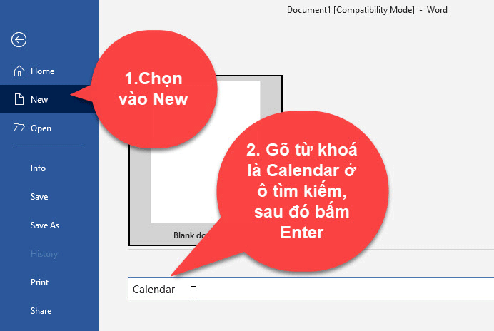 Cách tạo lịch trong word