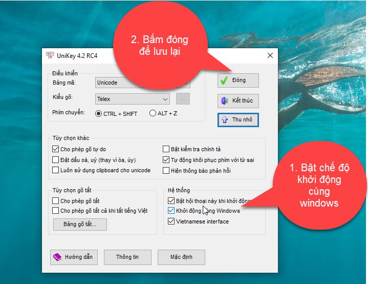 Thiết lập Unikey khởi động cùng windows