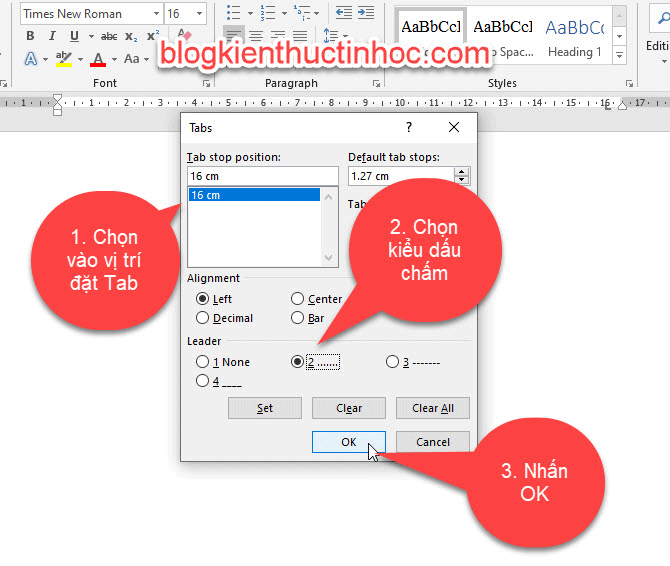 Tùy chọn Tab trong word