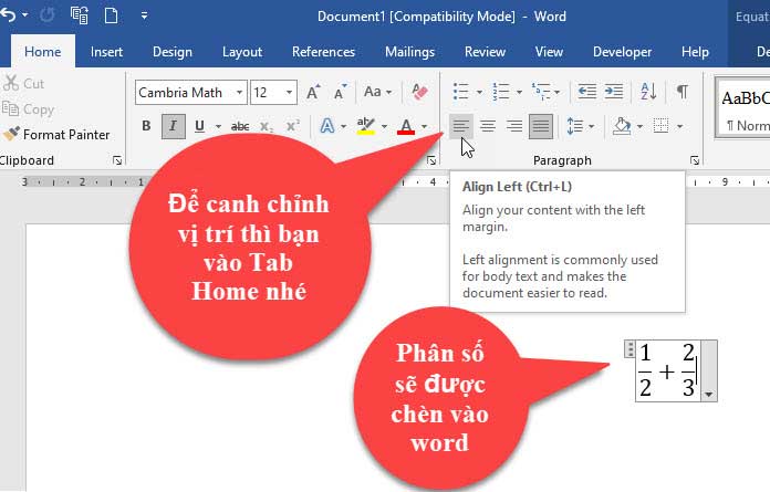 viết phân số word