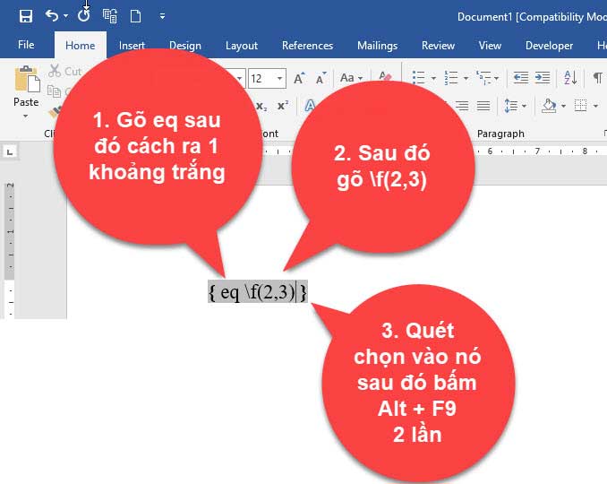 viết phân số trong word