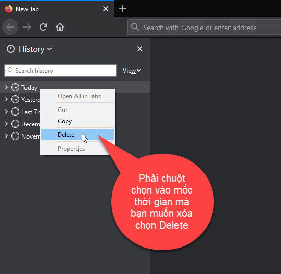 Xóa lịch sử trên Firefox